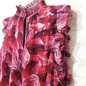White House Black Market Top S Pink Ruffle Sparkle Sheer Lined Flutter Rose WHBM